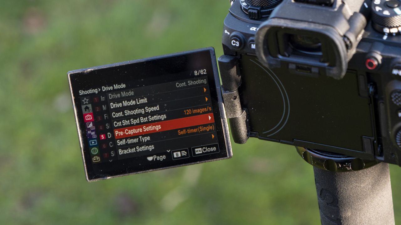 Sony A9 III LCD screen folded out, close up