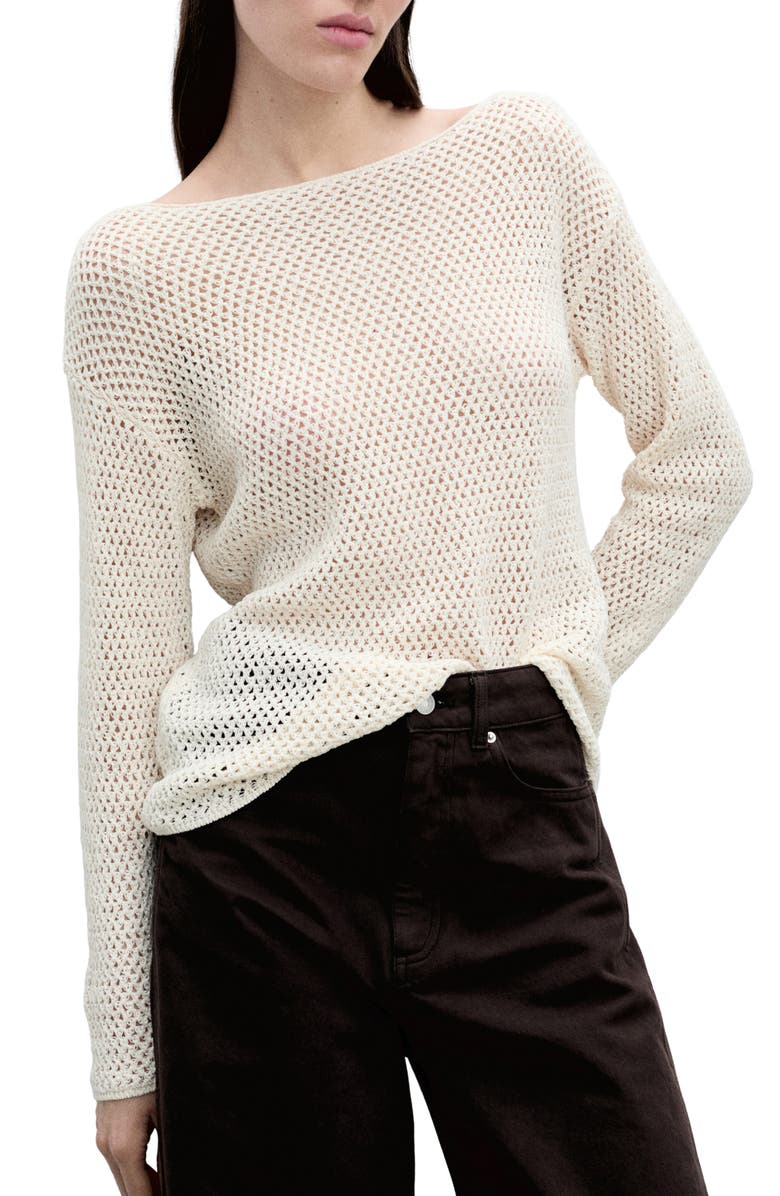 Open Knit Boat Neck Sweater