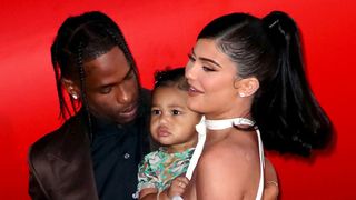 santa monica, california august 27 l r travis scott, stormi webster, and kylie jenner attend the premiere of netflixs travis scott look mom i can fly at barker hangar on august 27, 2019 in santa monica, california photo by david livingstonwireimage