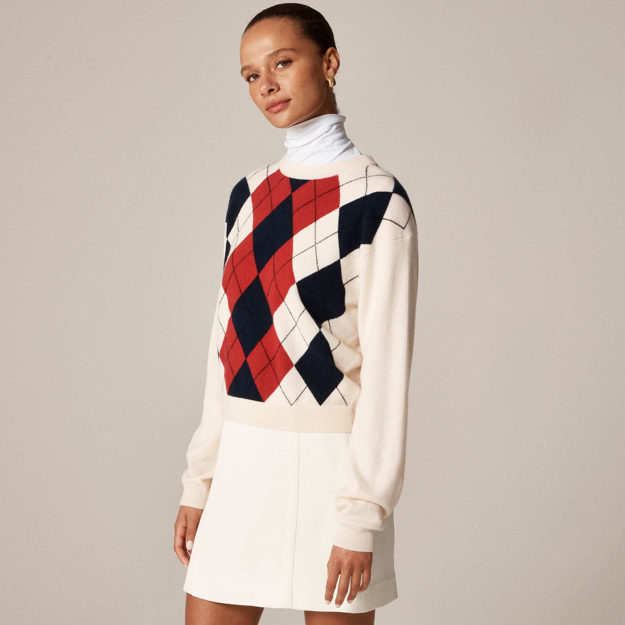 Perfect Cashmere Crewneck Sweater in Argyle