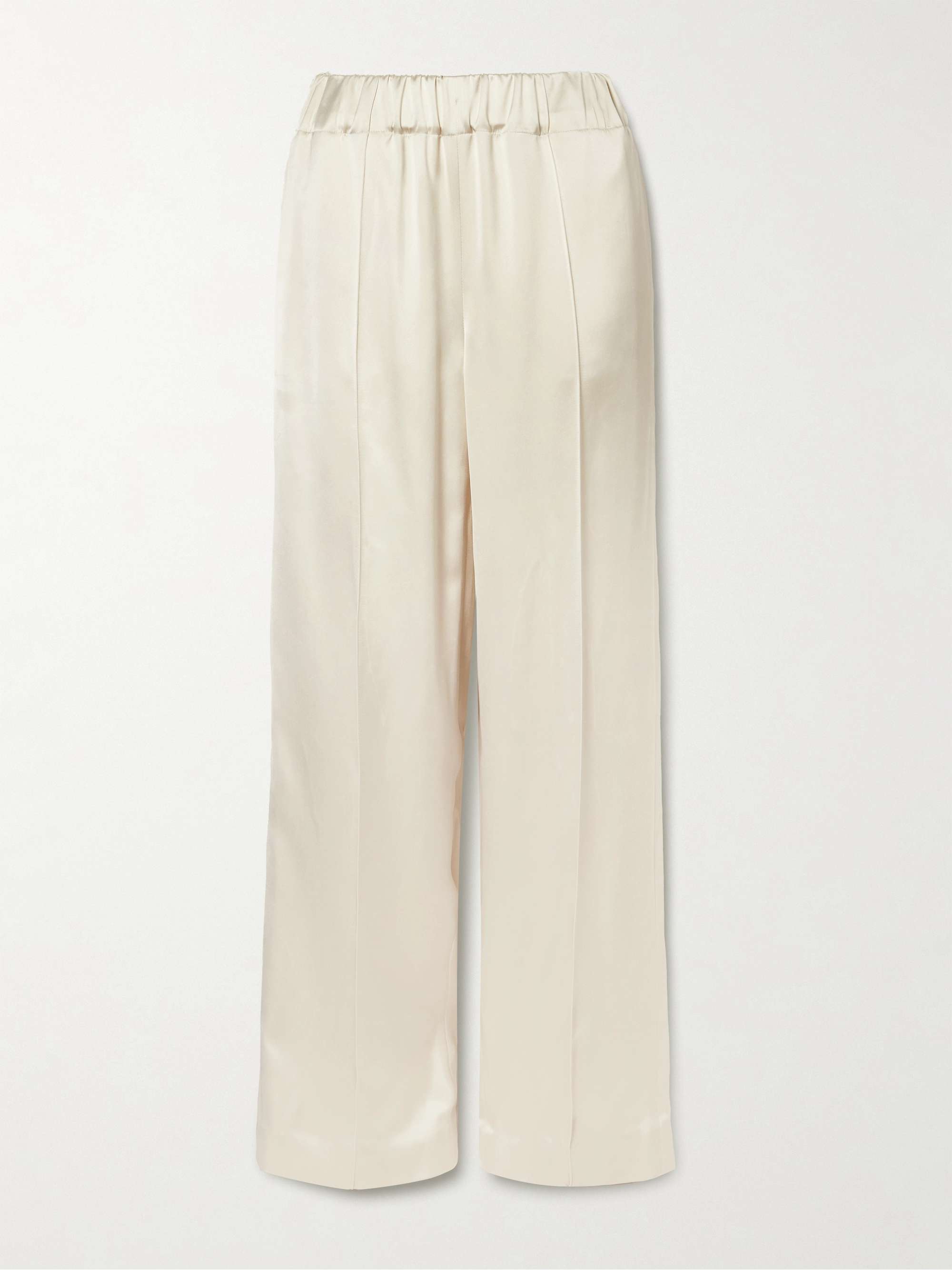Pleated Satin Straight-Leg Track Pants