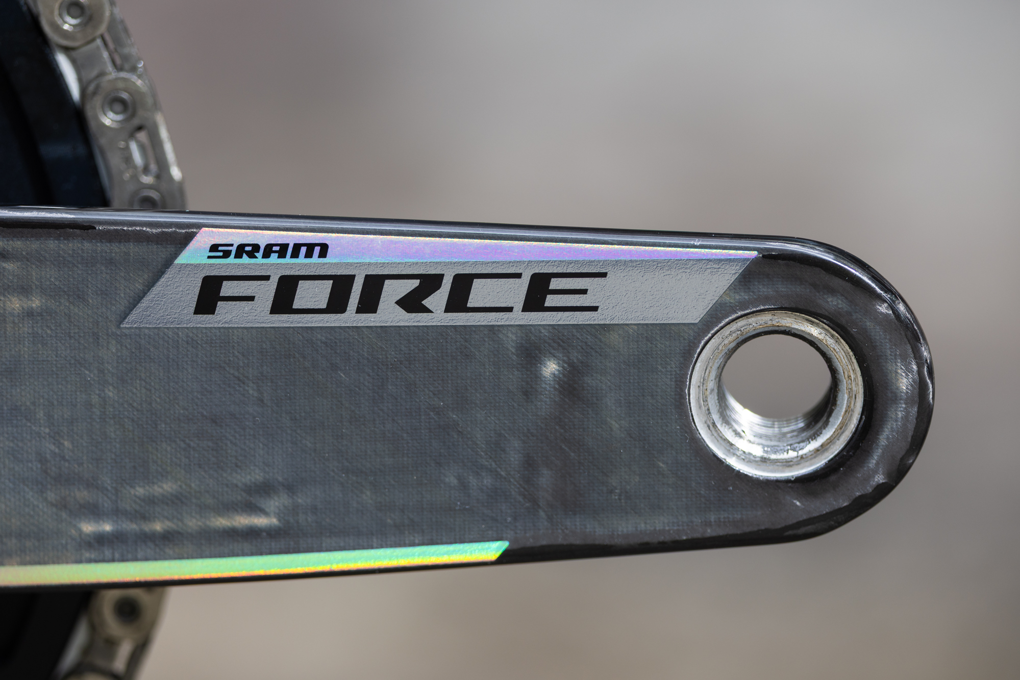 close up of a carbon SRAM Force crank