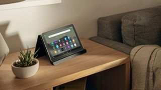 The Amazon Fire HD 8 Plus (2022) on a wireless charging dock