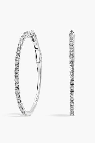 Blue Nile + Skinny Diamond Hoop Earrings In 14k White Gold