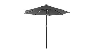 A dark grey LED-light garden parasol