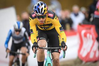 Jumbo-Visma’s Wout van Aert competes in the 2020 Belgian cycle-cross championships in Antwerp