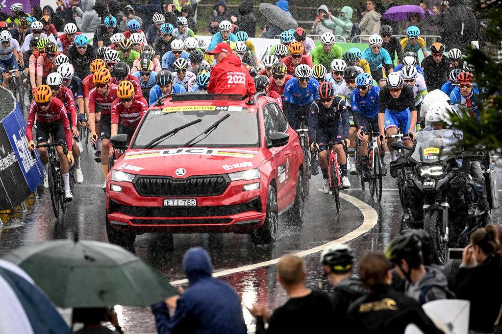 The rain soaked the under-23 road race