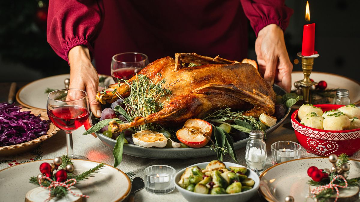 A table set for Christmas dinner