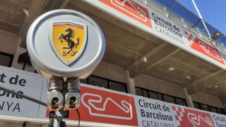 Ferrari’s emblem outside the team garage at the Circuit de Barcelona-Catalunya