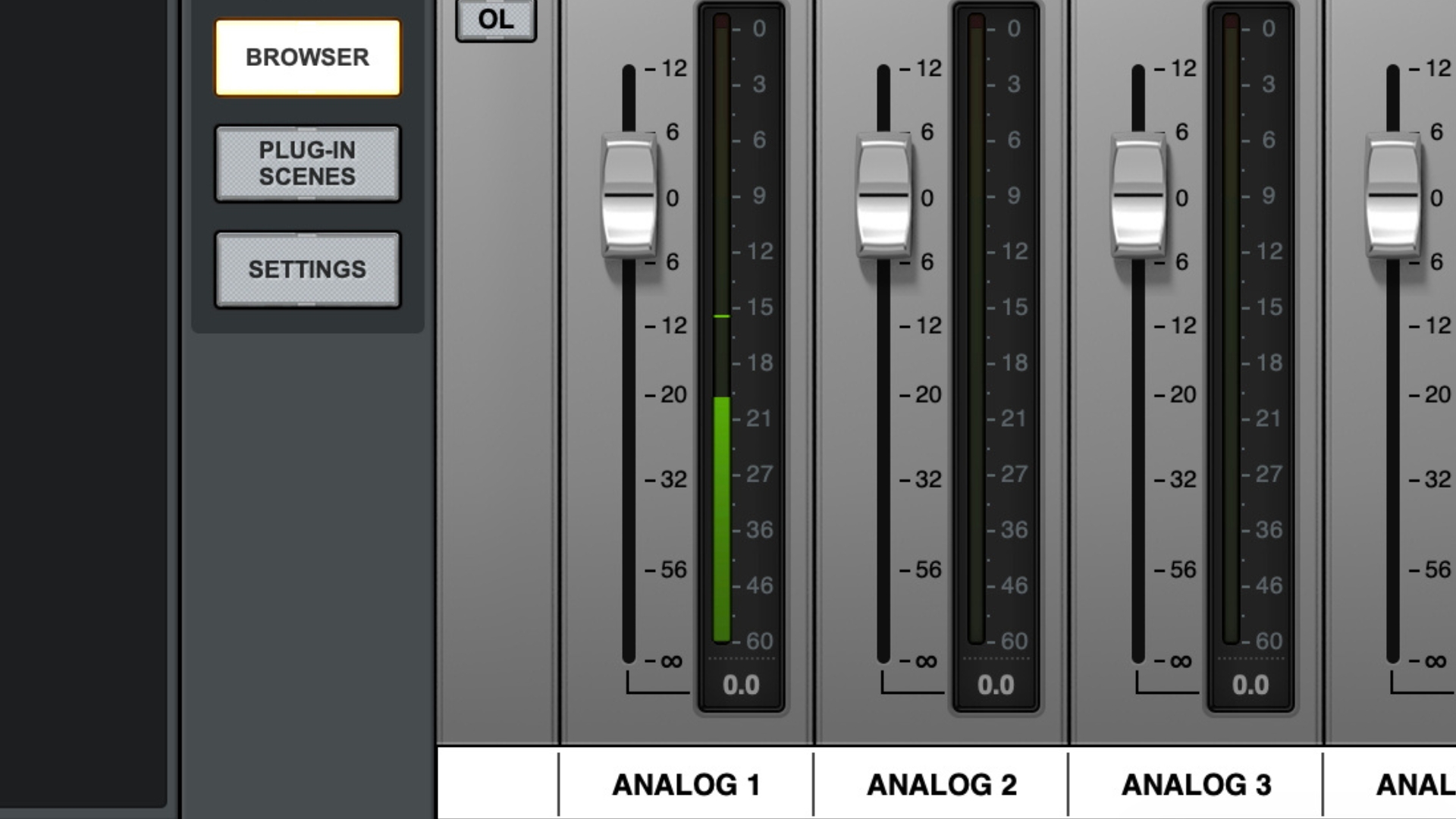 A close up of the level meter in the Universal Audio Console software