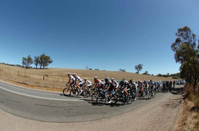 Lotto Belisol and Sky Procycling at the front of the Tour Down Under peloton on a perfect Adelaide afternoon
