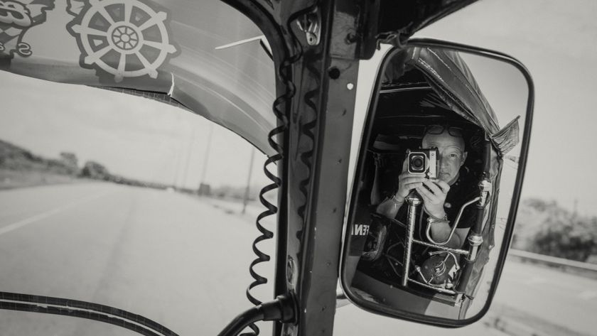 Benedict Brain selfie in a TukTuk with Fujifilm GFX100RF