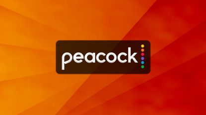 Peacock logo on an orange red background