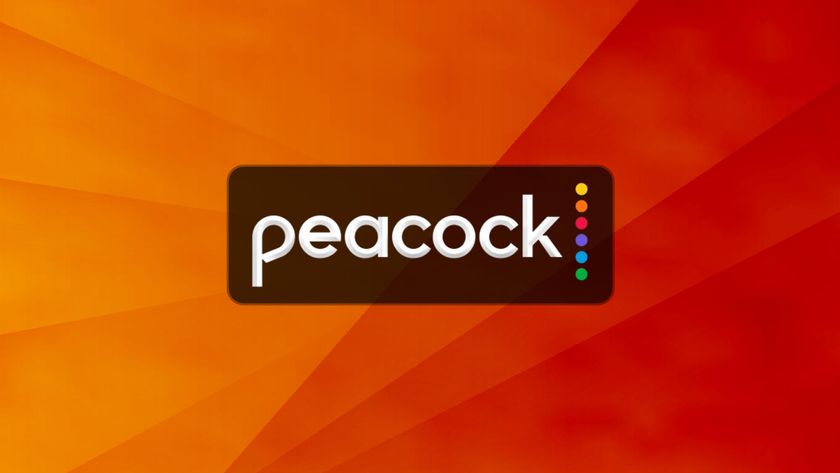 Peacock logo on an orange red background