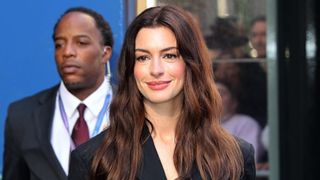 Anne Hathaway is seen on October 03, 2023 in New York City