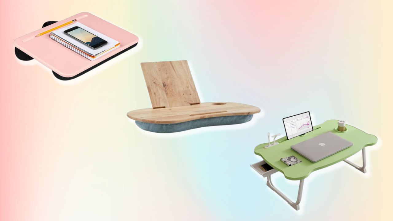 Three lap desks on pastel background