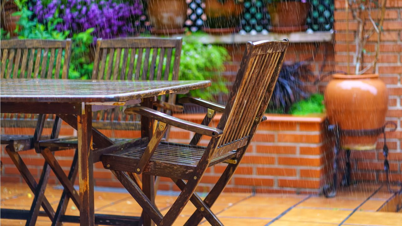 Outdoor furniture in the rain