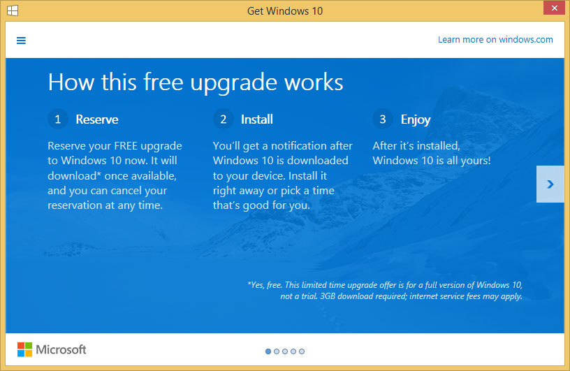 Windows 10 Upgrade Window