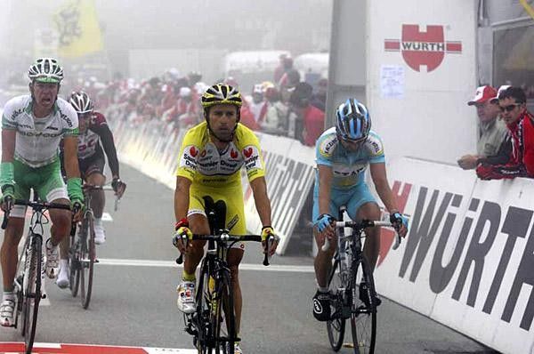 Simoni looks none too happy with the finish of stage seven
