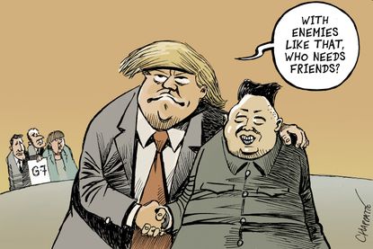 Political cartoon U.S. Kim Jong Un Trump North Korea Singapore nuclear summit Justin Trudeau G7