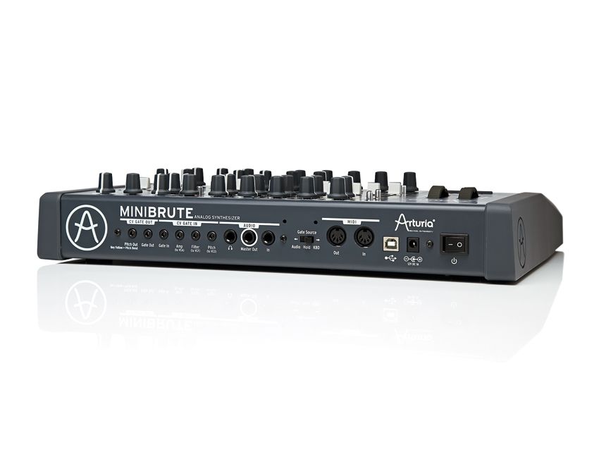 Of particular interest to analogue synth conoisseurs will be the MiniBrute's CV (control voltage) and Gate connectors (on 1/8-inch jacks) allowing independent control over the Amp, Filter, Pitch and Note trigger.