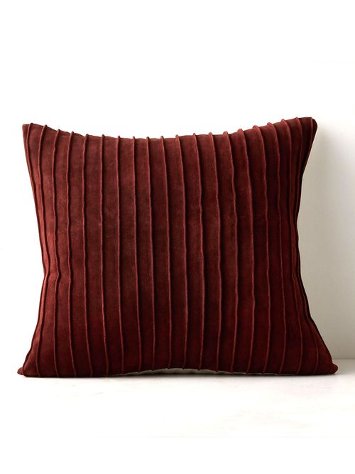 Gathered Dark Red Suede Throw Pillow 