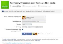 Facebook sign-up for Spotify