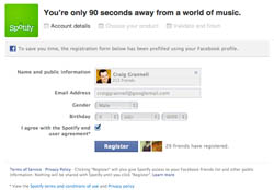 Facebook sign-up for Spotify