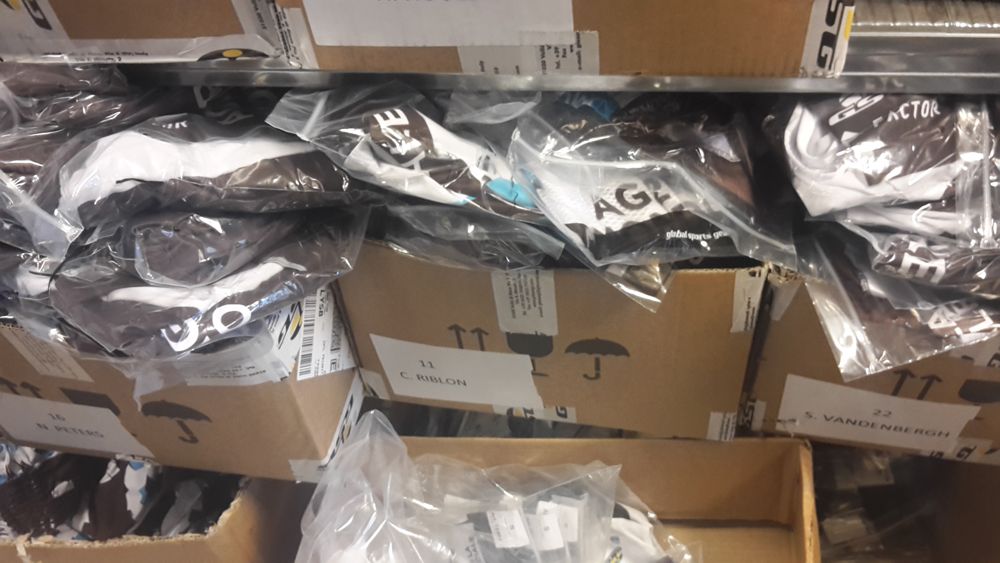 Each rider has a box with kit items of his individual size