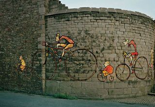 orange street art: bikes