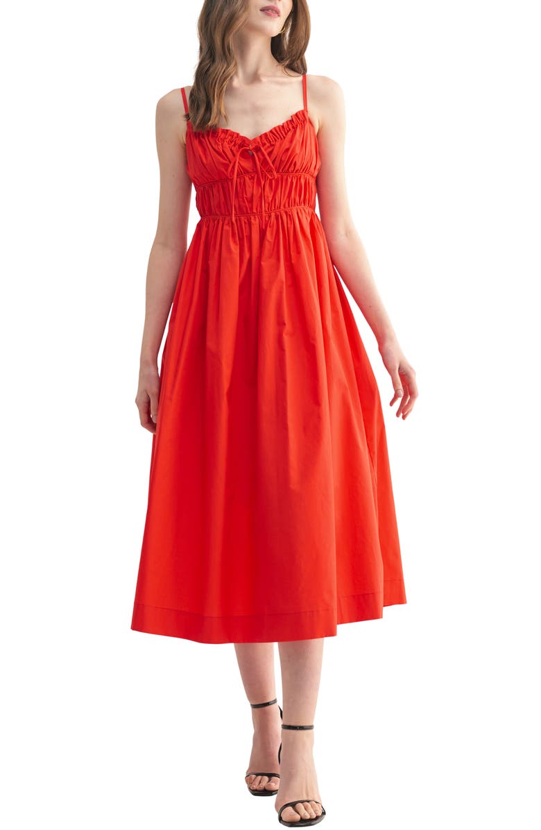 Cotton Poplin Shirred Midi Dress