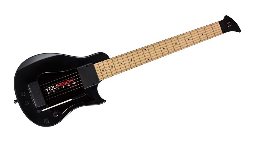 The fretboard looks like strings and frets, but each rubber string/fret combination transmits a MIDI note to play internal or external sounds
