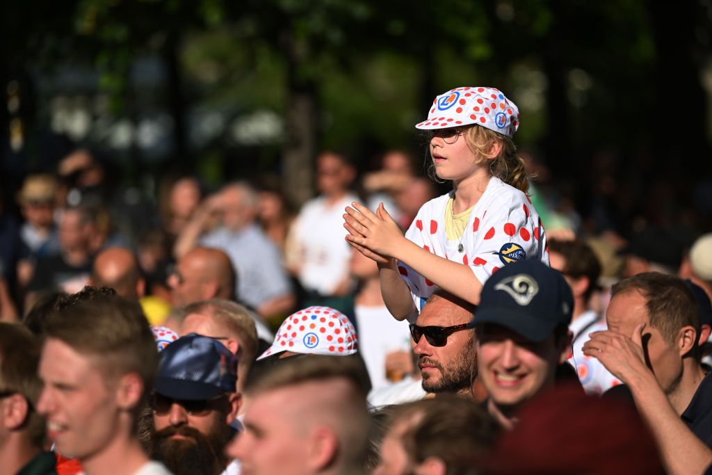 COPENHAGEN DENMARK JUNE 29 Fans cheer during the Team Presentation of the 109th Tour de France 2022 at Tivoli Gardens in Copenhagen City TDF2022 on June 29 2022 in Copenhagen Denmark Photo by Stuart FranklinGetty Images