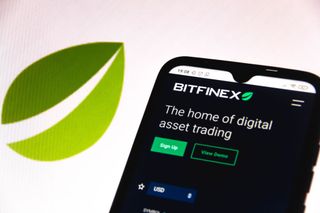 Bitfinex home page on smartphone screen
