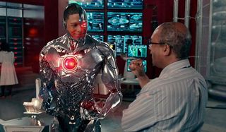 Justice League Cyborg flexes for his dad at S.T.A.R. Labs