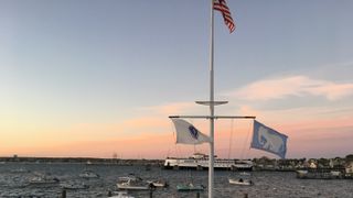 Flag, Sky, Sea, Vehicle, Evening, Boat, Sunset, Horizon, Coast, Vacation,