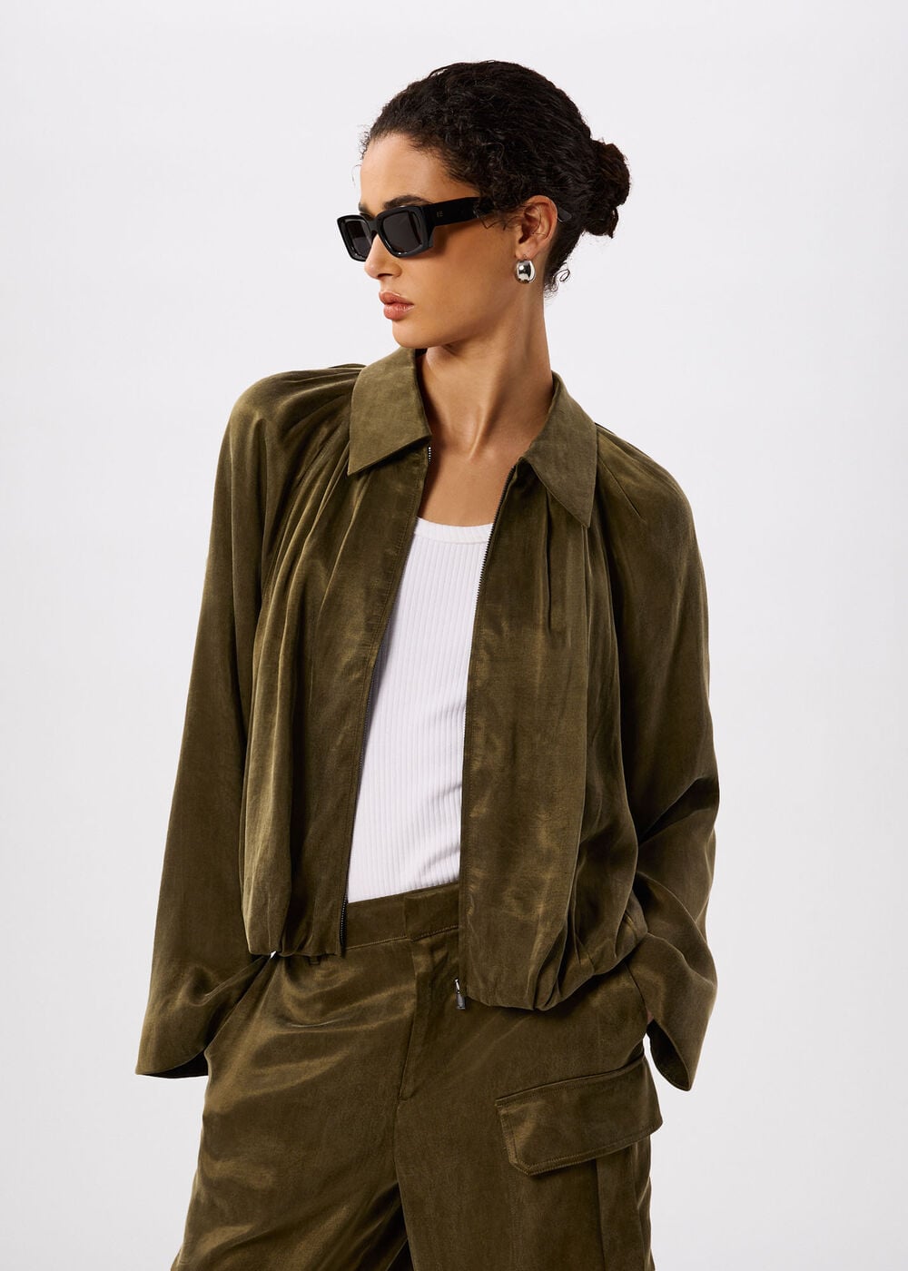 Khaki Drapey Bubble Hem Jacket