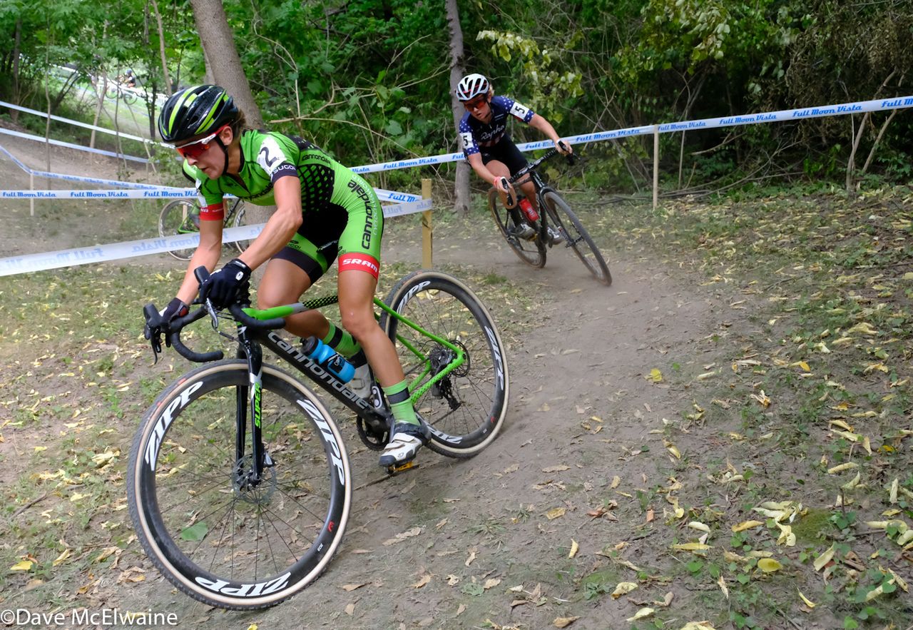 Kaitie Antonneau (Cannondale) leading Ellen Nobel on the new course at Genesee Valley Park.