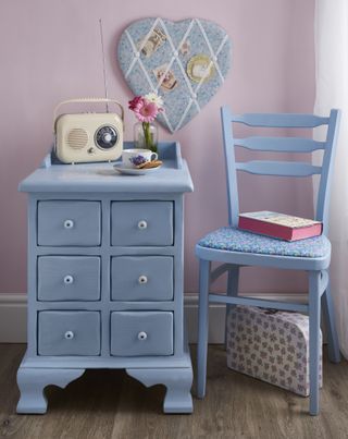 Upcycled furniture painted in a pastel blue