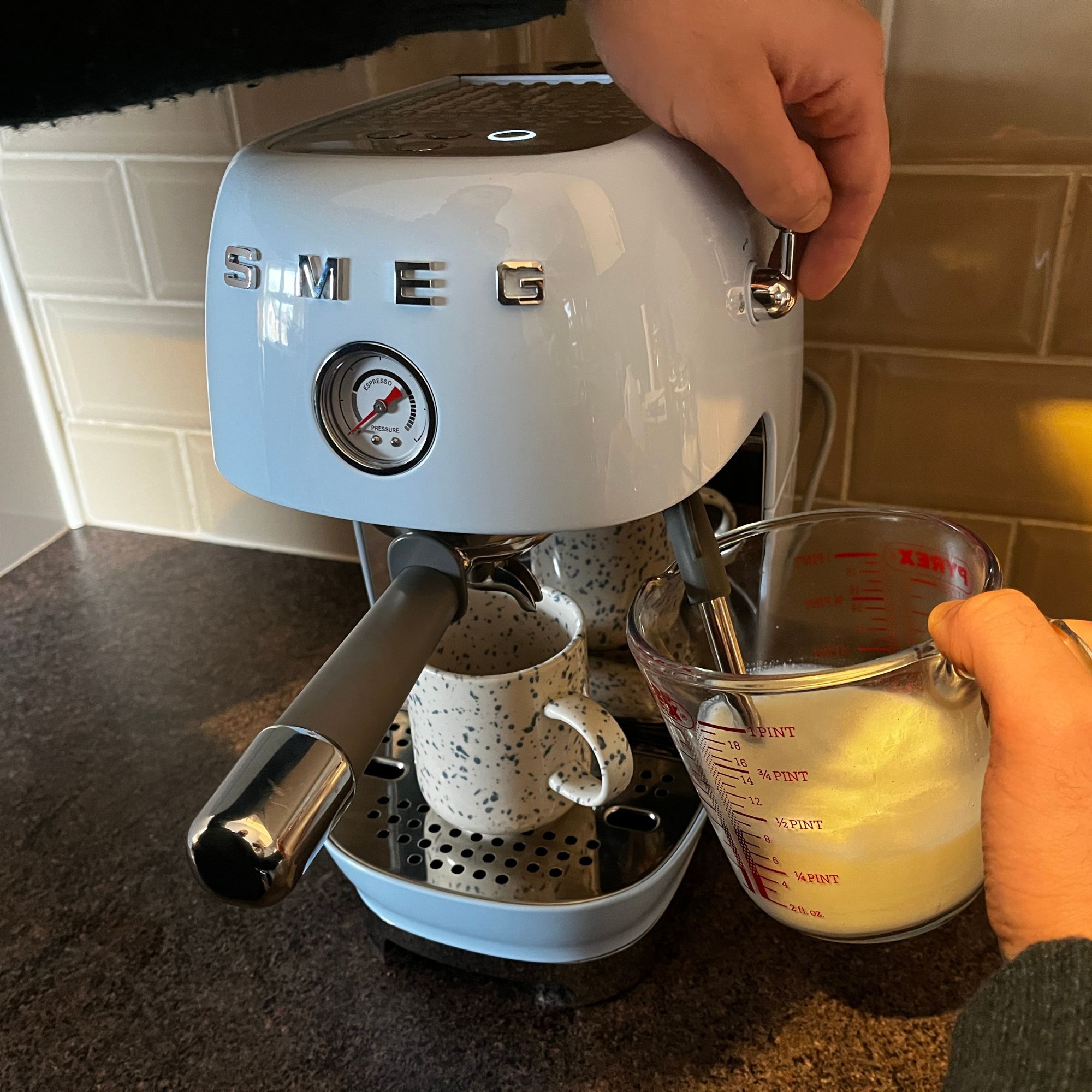 Smeg Cold Brew Espresso Coffee Machine steaming milk