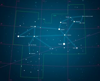 Graphic illustration showing the main stars that make up the constellation Leo.