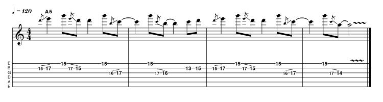 Here's a pedal-tone idea that is melodically simple yet retains interest via the use of some crafty slides. It's also got a rather interesting rhythmic shape. Why not keep the rhythm and change the notes to come up with an idea of your own?