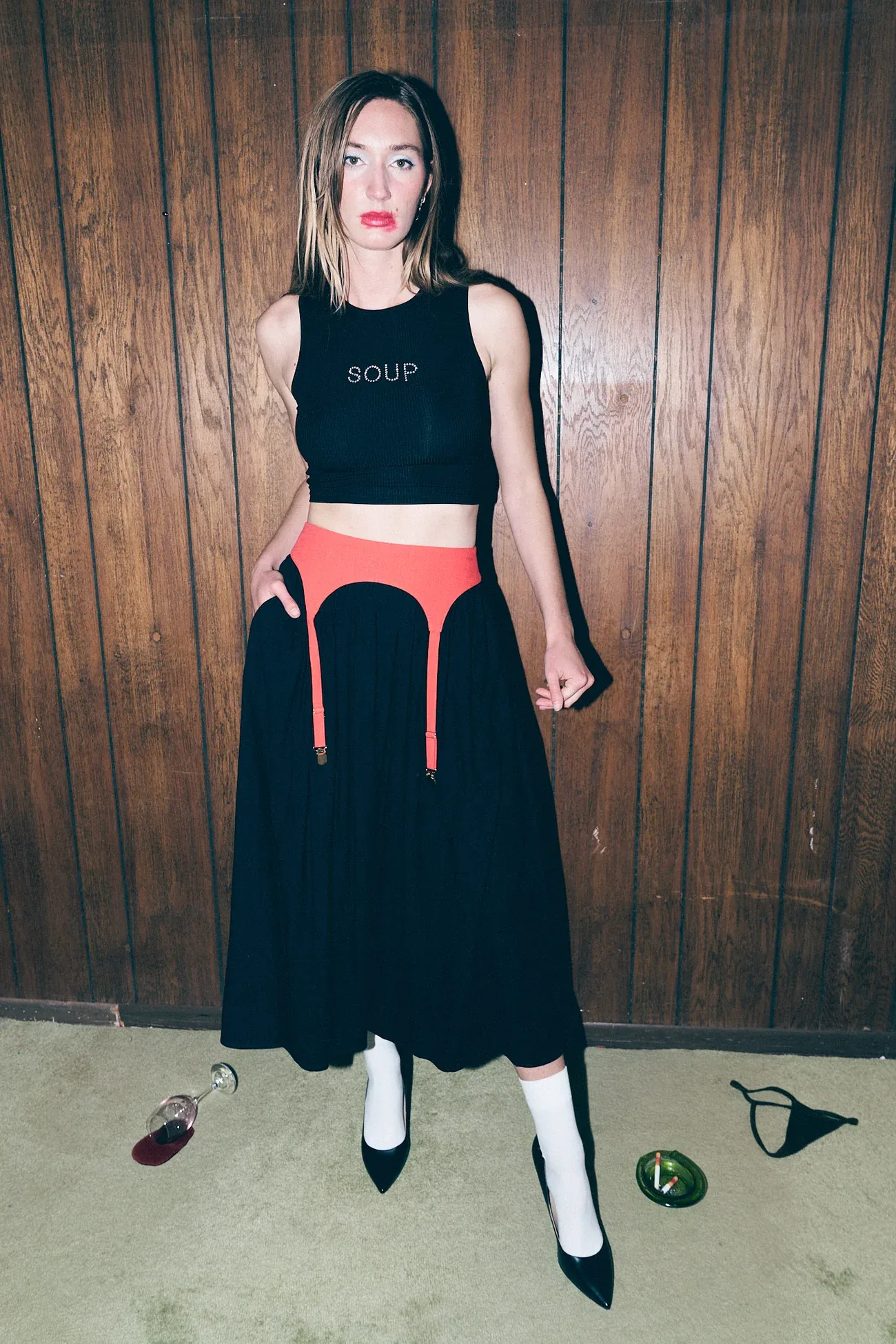 Fashion Brand Company, Garter Red/black Linen Skirt