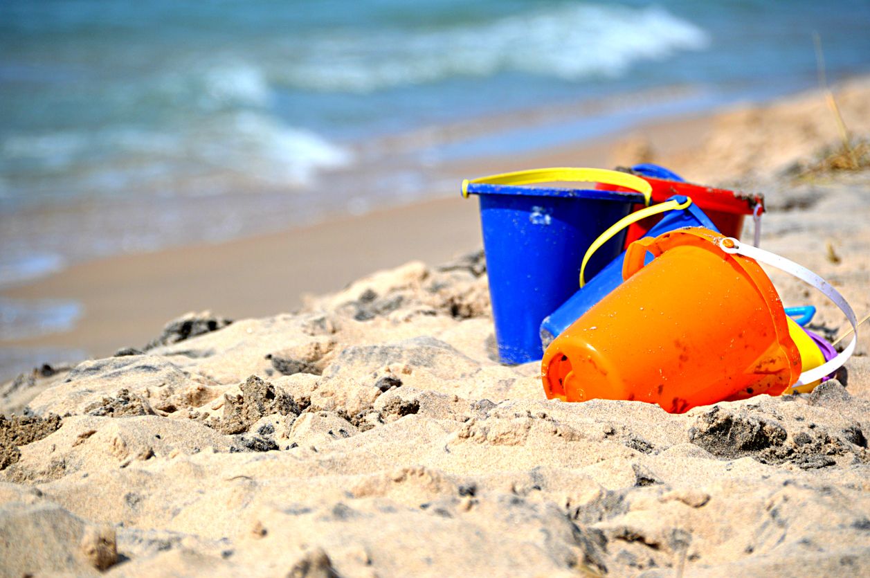 Buckets on beach.