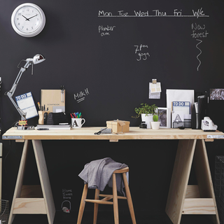 chalkboards with wooden table and watch
