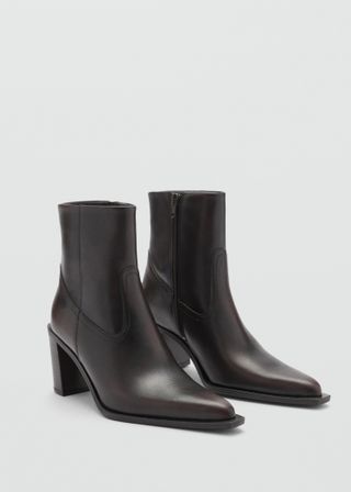 Leather Ankle Boots With Block Heel - Women | Mango United Kingdom