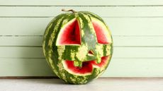 Carved watermelon jack o lantern