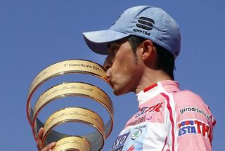 Giro champion Alberto Contador with his winner's trophy.