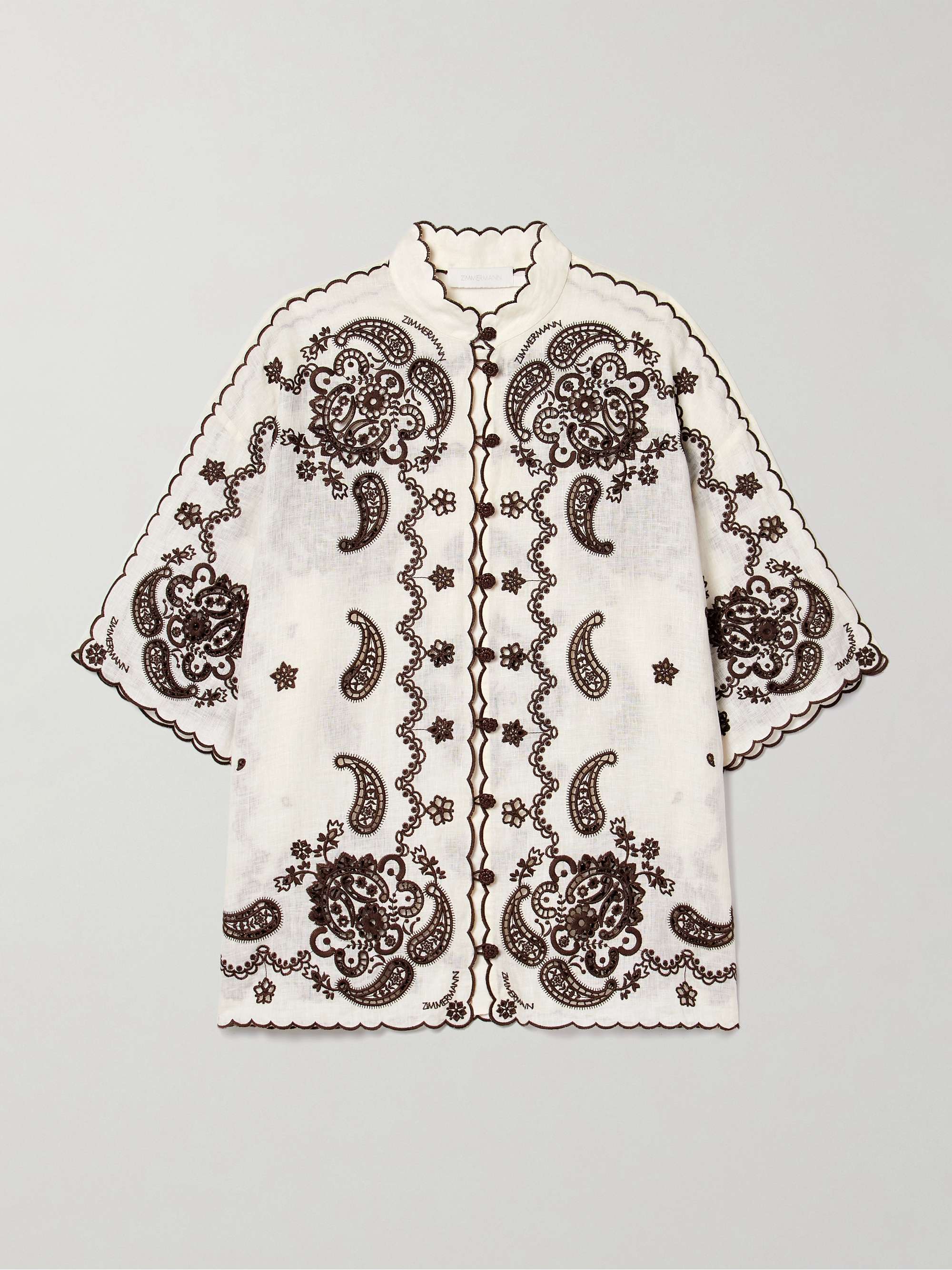 Ascension Leather-Trimmed Broderie Anglaise Linen Shirt