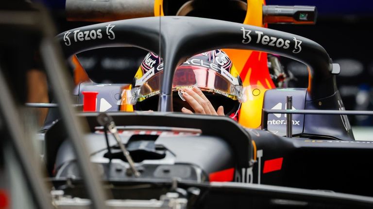  Belgian-Dutch driver Max Verstappen of Red Bull Racing sits in his car at the garage during previews ahead of the F1 Grand Prix of Miami